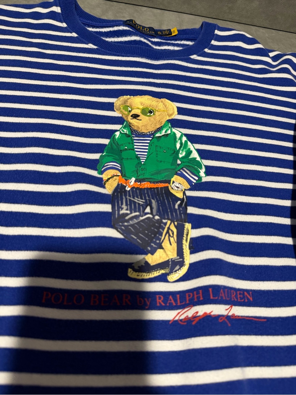 Ralph Lauren Polo Bear Striped Blue & White Crewneck Sweatshirt - Picture 3 of 5
